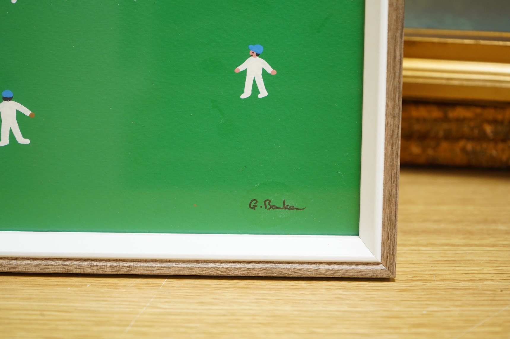 Gordon Barker (b.1960), 'What a Catch', cricketing scene, signed, acrylic, 29 x 39cm